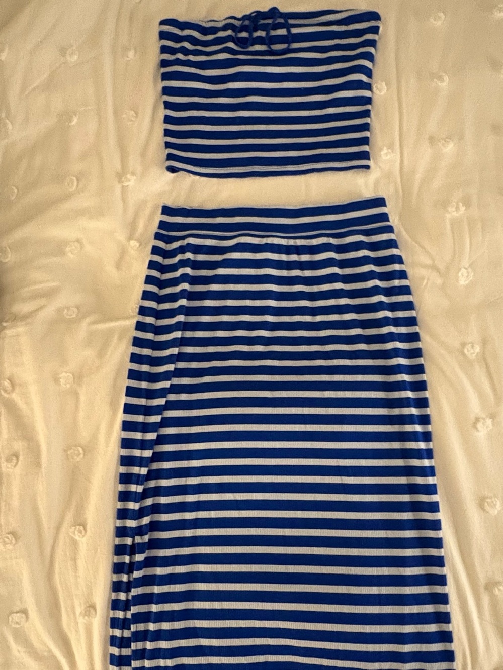 aerie Blue and White Striped Tube Top & Skirt Set